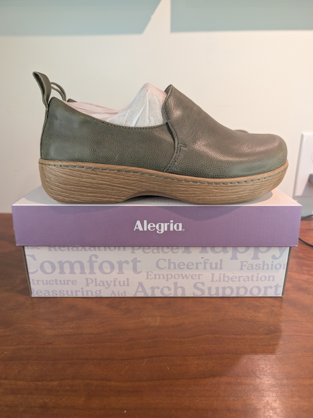 Alegria Orygin Avocado Green Leather Low Profile Clog Women's Sz 9